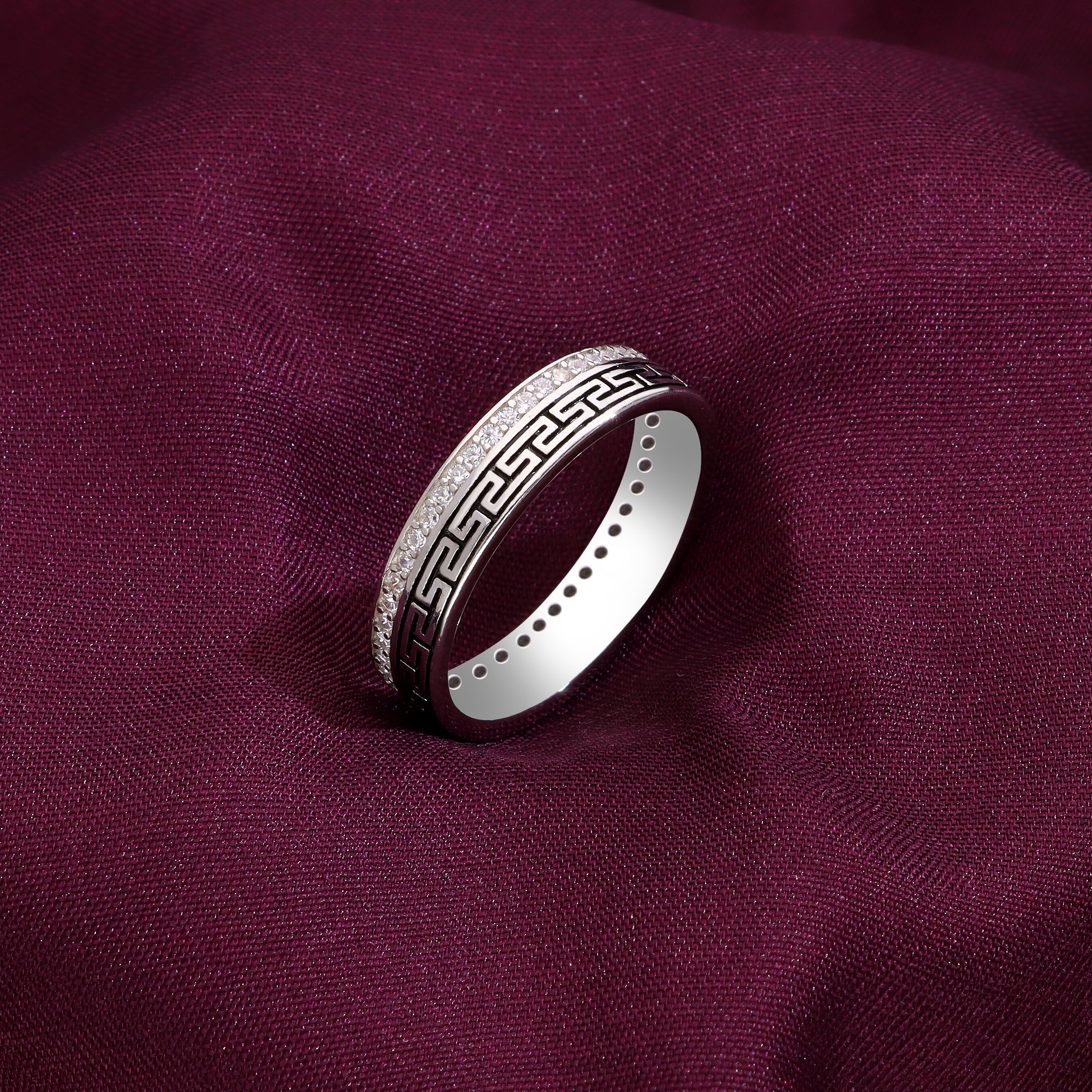 Men’s Dual Designed Zircon Silver Band - Main Image