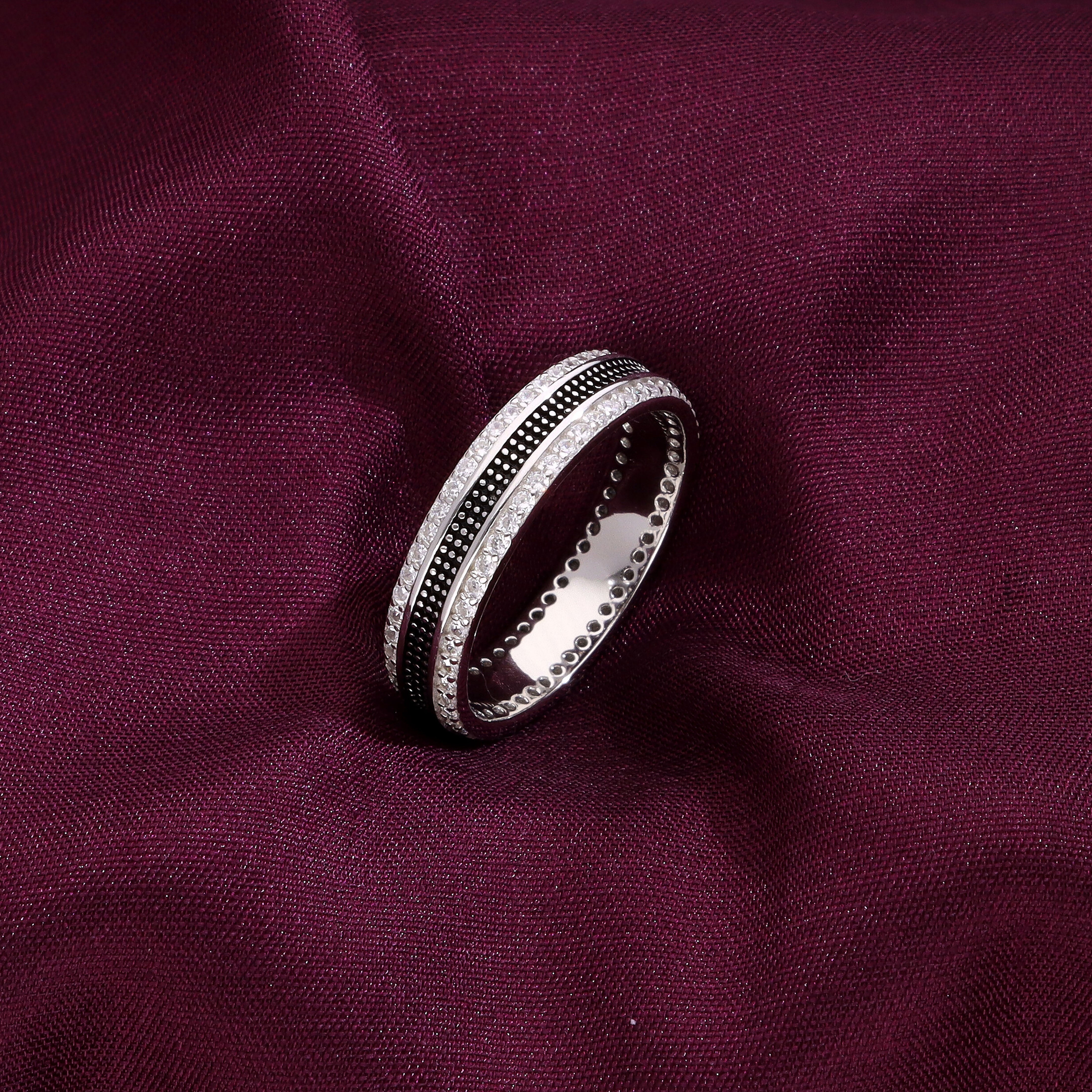 Men's Boldly Engraved Zircon Silver Band – Kai Jewel