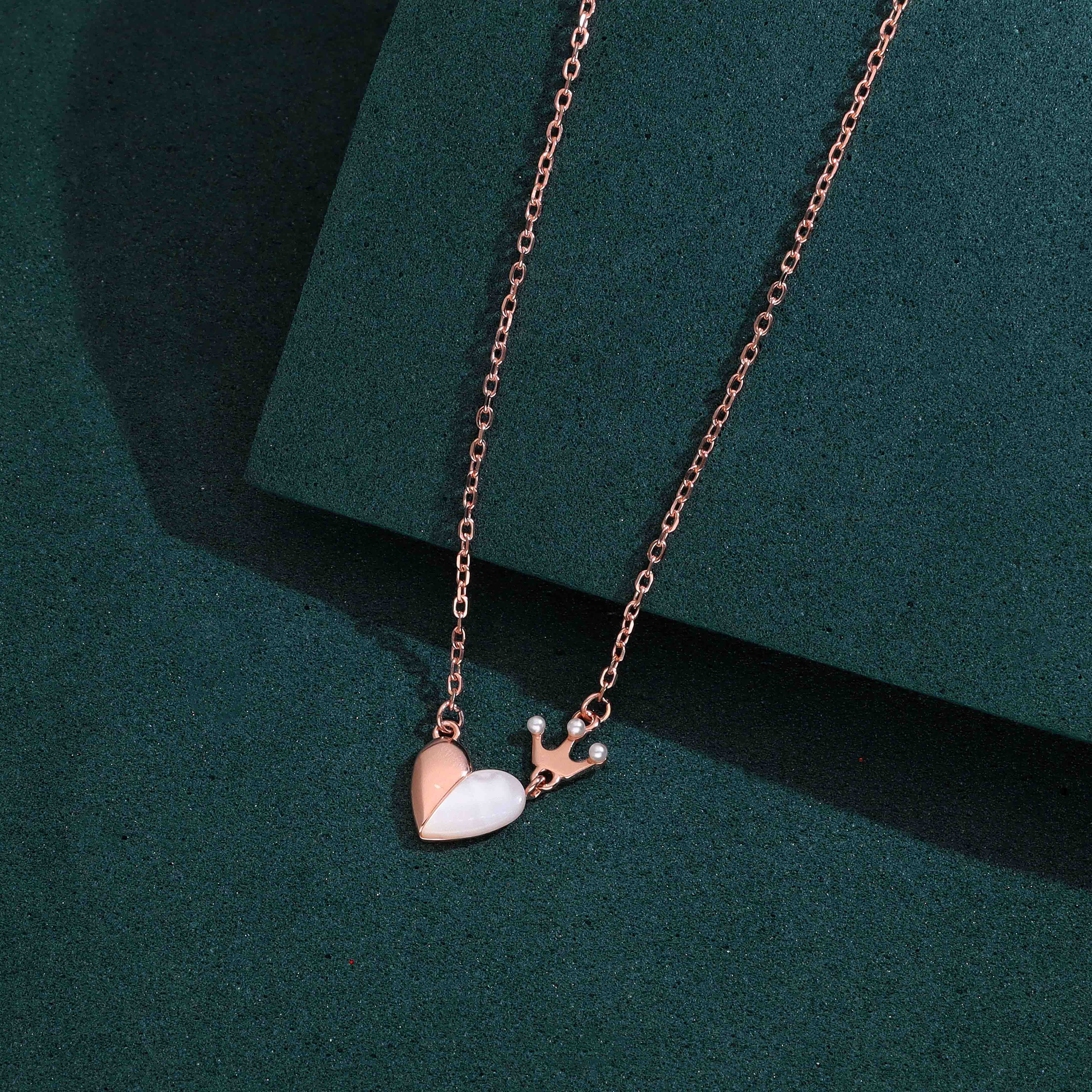 Sterling Silver Heart and Crown Necklace Kai Jewel