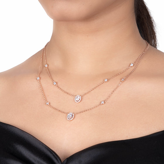 Oval Cut Double Layered Silver Chain Necklace