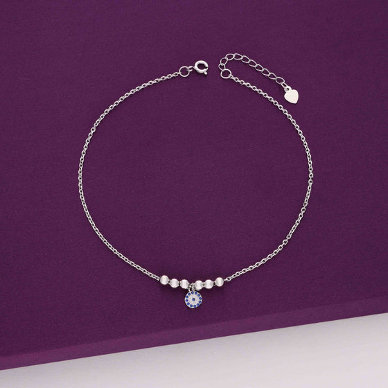 Blooming Blue Evil Eye Silver Anklet