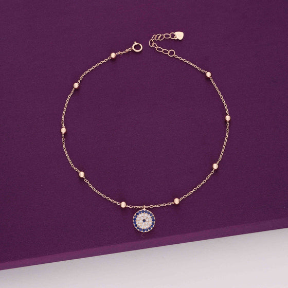 TRENDY EVIL EYE & SILVER BEADS SILVER CHAIN ANKLET