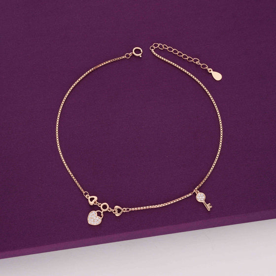 Heart & Key Silver Anklet