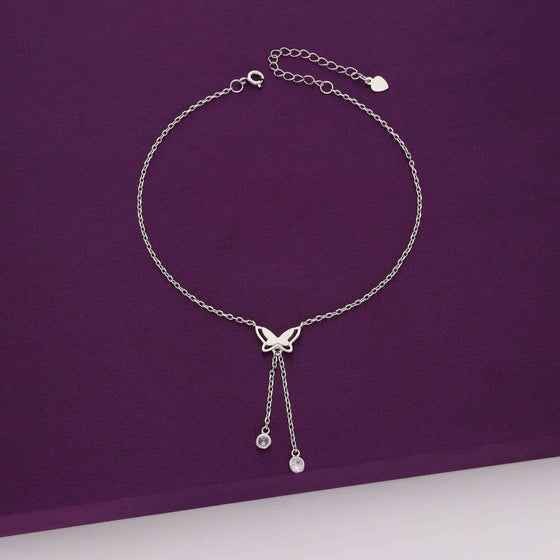 A Flutter of Crystals Silver Anklet