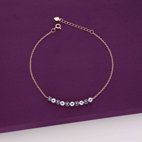 Ultra(white & marine) Evil Eye silver Anklet