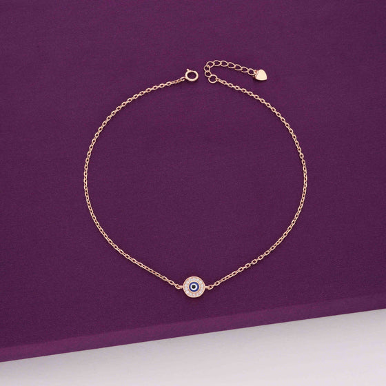 MINIMALISTIC ZIRCON DIAMONDS SINGLE EVIL EYE SILVER ANKLET