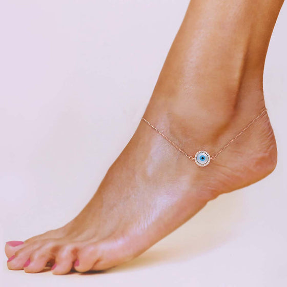 Minimalistic Evil Eye Silver Anklet