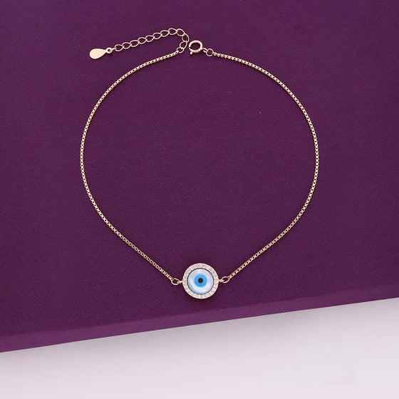 Minimalistic Evil Eye Silver Anklet