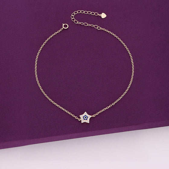 Minimalistic Star Evil Eye Silver Anklet