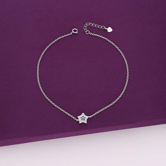 Minimalistic Star Evil Eye Silver Anklet