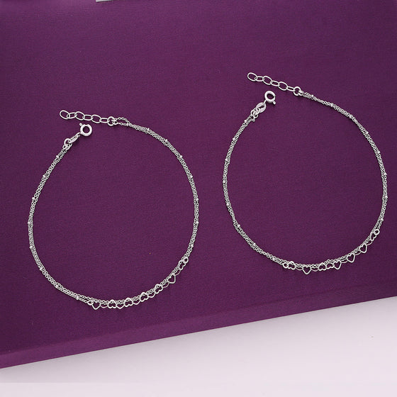 Sterling Silver Heart Layered Anklet