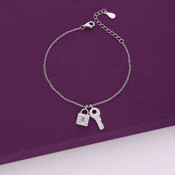 Lock & Key Silver Charm Bracelet