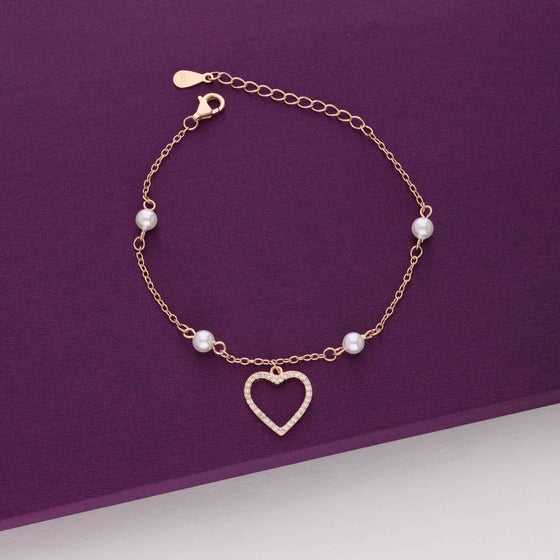 Pearls With a Heart Silver Charm Bracelet