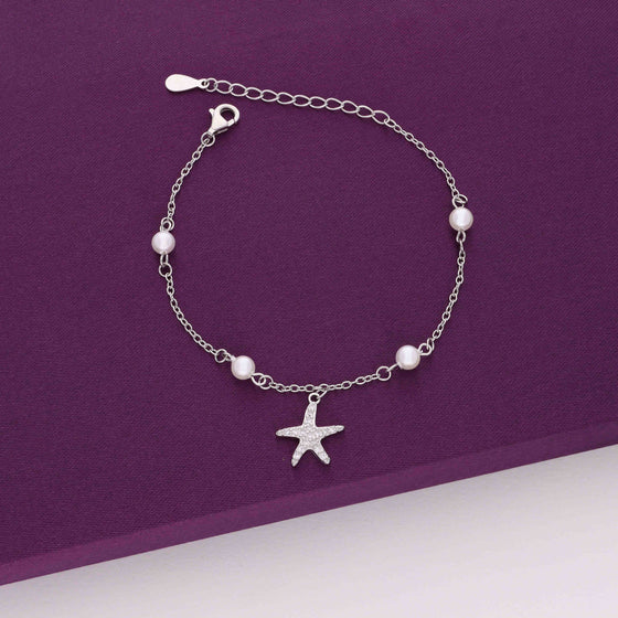 Star Kissed Pearls Silver Charm Bracelet