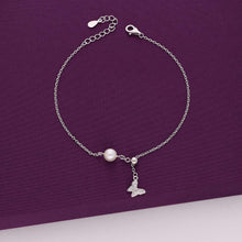  Sterling Silver Bejewelled Butterfly Pearl Charm Bracelet