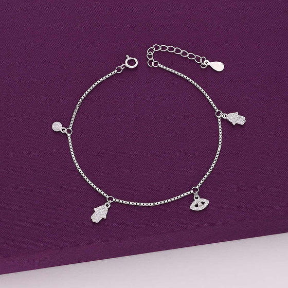 Sterling Silver Trendy Evil Eye Hamsa Charm Bracelet