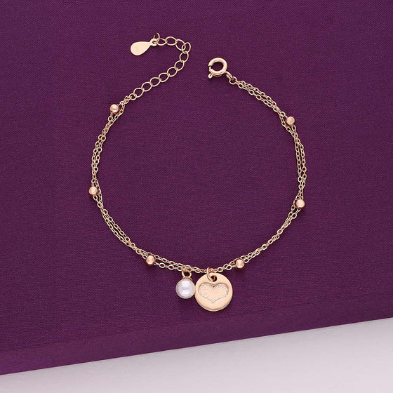 Sterling Silver Hearts & Pearl Charm Bracelet