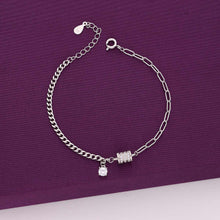  Sterling Silver Link Chain Zircon Charm Bracelet