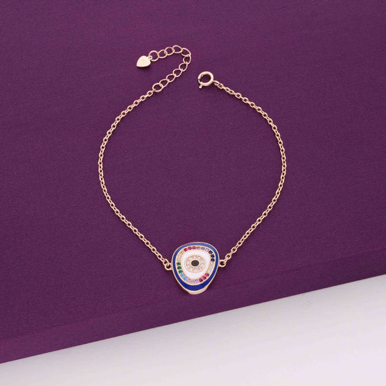 Minimalistic Multi Colour Single Evil Eye Silver Bracelet