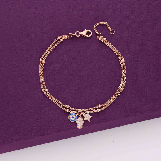 Elegant Evil Eye Leaf & Star Double Strand Charm Bracelet