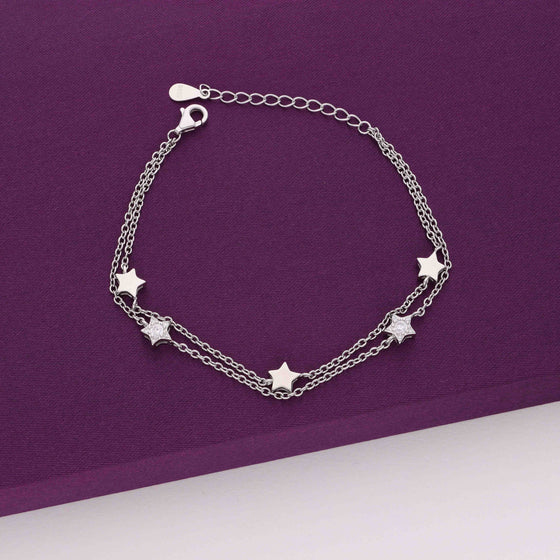 Minimal Double Layered Silver Stars Casual Bracelet