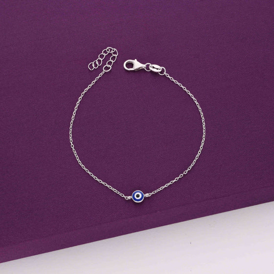 Simple Single Evil Eye Silver Bracelet