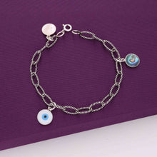  Trendy Evil Eye Multi Charm Silver Link Bracelet