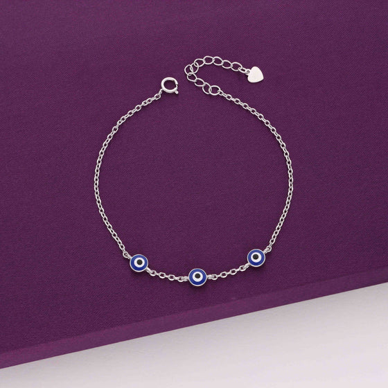 Stylish Triple Mini Evil Eye Silver Bracelet