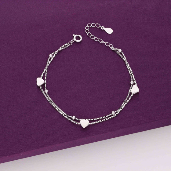 SILVER HEARTS & BEADS DOUBLE LAYERED BRACELET