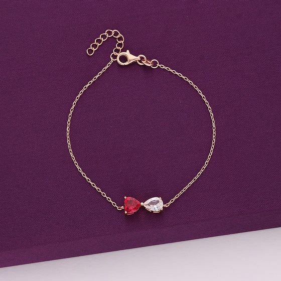 Red Heart Solitaire Silver Casual Bracelet