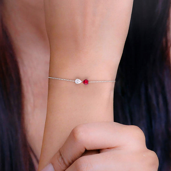 Red Heart Solitaire Silver Casual Bracelet