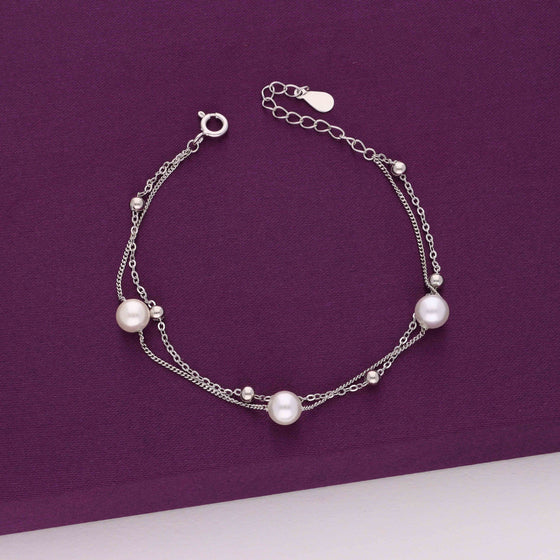 2-Layered Pearl Brilliance Silver Bracelet