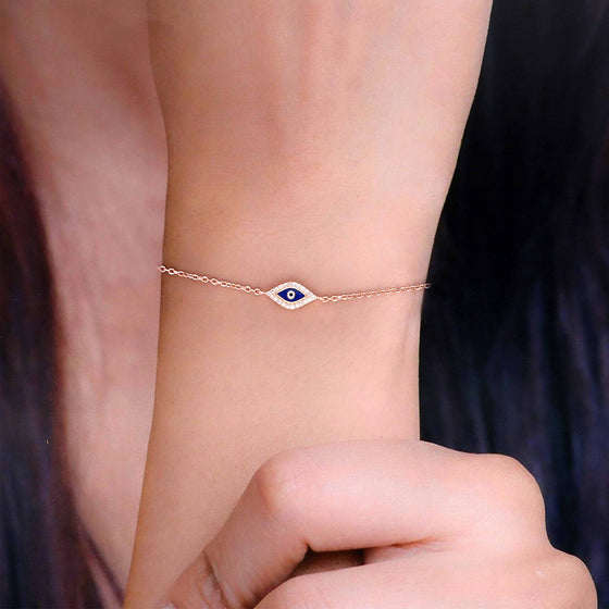 SINGLE EVIL EYE ZIRCON STUDDED SILVER BRACELET