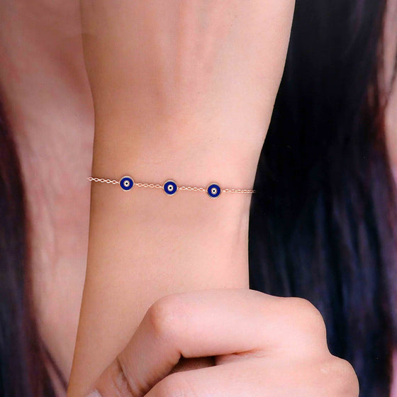 Minimalistic Triple Evil Eye Silver Bracelet