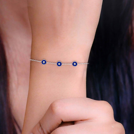 Minimalistic Triple Evil Eye Silver Bracelet