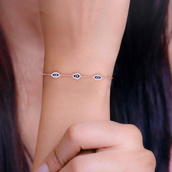 STYLISH TRIPLE EVIL EYE SILVER BRACELET