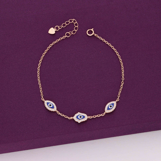 STYLISH TRIPLE EVIL EYE SILVER BRACELET