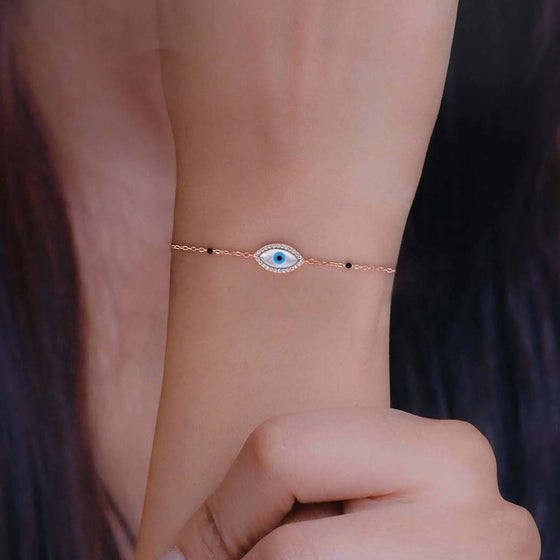 Sterling Silver Black Beads Evil Eye Bracelet