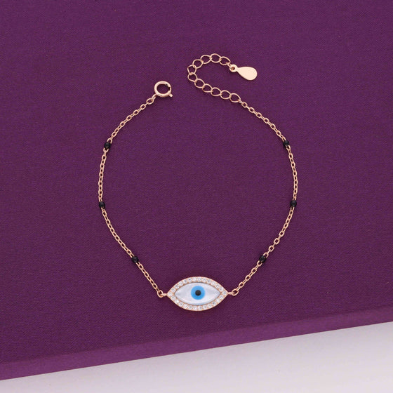 Sterling Silver Black Beads Evil Eye Bracelet