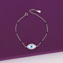  Sterling Silver Black Beads Evil Eye Bracelet