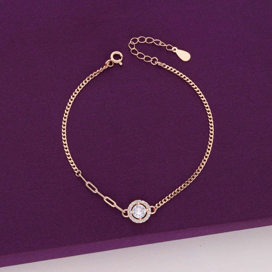 Stylish Solitaire Zircon Studded Silver Link Bracelet