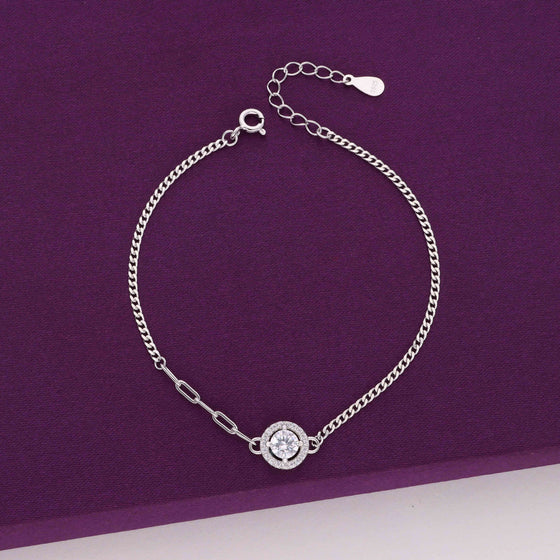 Stylish Solitaire Zircon Studded Silver Link Bracelet