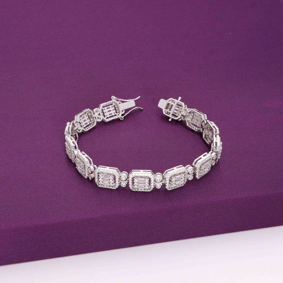 Charming Rectangle Baguettes Zircon Cube Silver Tennis Bracelet