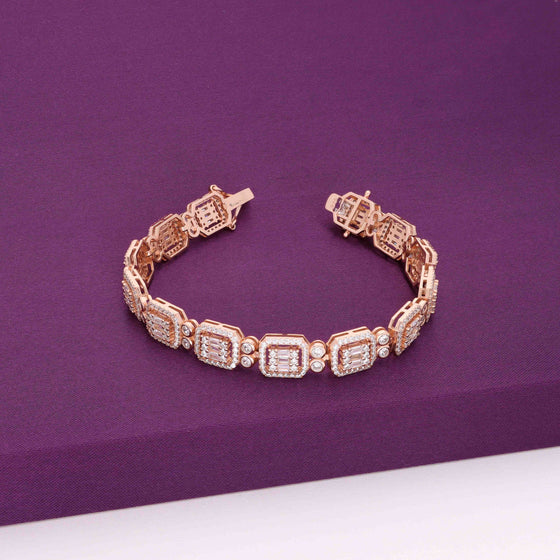 Charming Rectangle Baguettes Zircon Cube Silver Tennis Bracelet