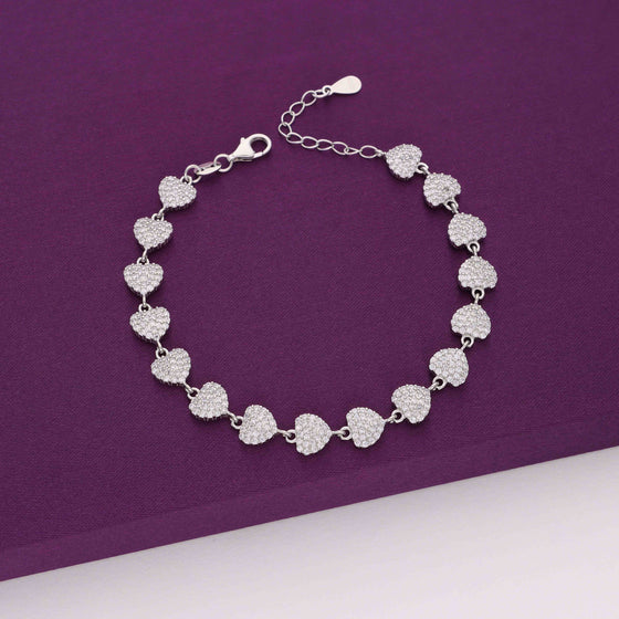 Single Strand Crystal Hearts Silver Bracelet