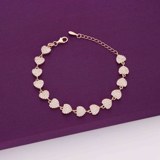Single Strand Crystal Hearts Silver Bracelet