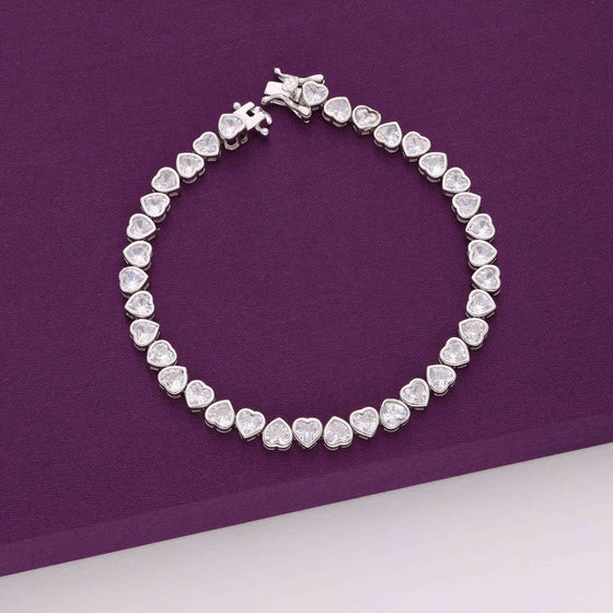 An Array Of Hearts Silver Tennis Bracelet