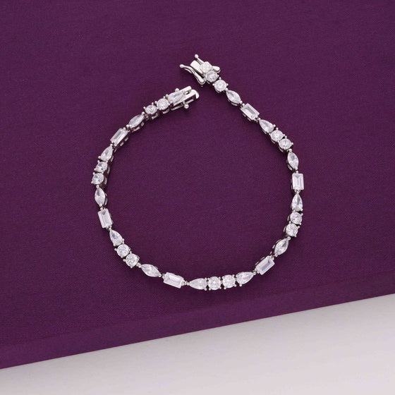 Elegant Multi Crystals Silver Tennis Bracelet