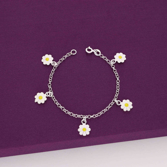 White Blossoms Charm Silver Children Bracelet