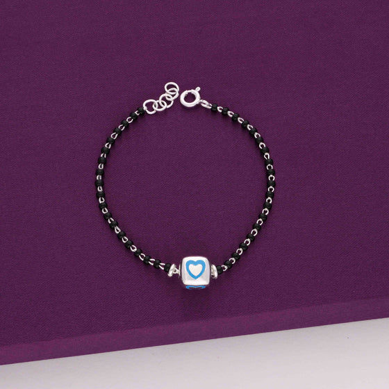 Sterling Divine Heart Black Beaded Silver Children Bracelet